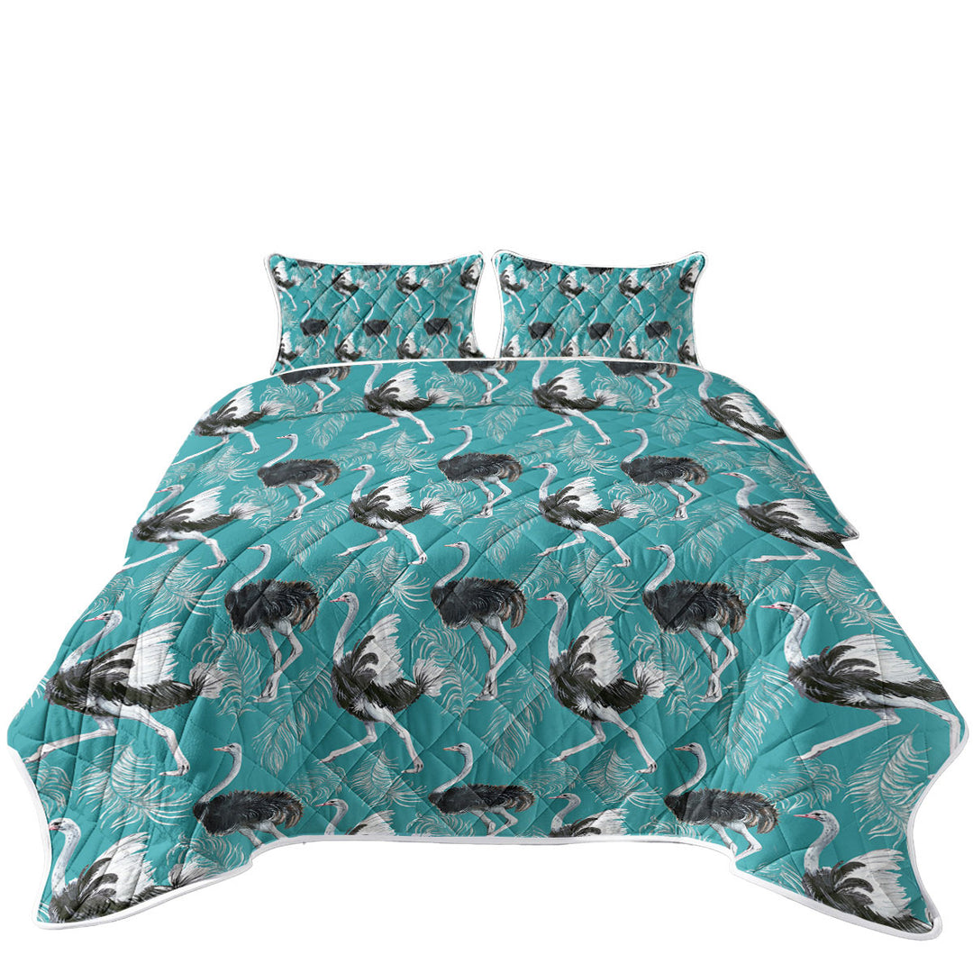Quilt with Pattern of Feathers and Ostrich