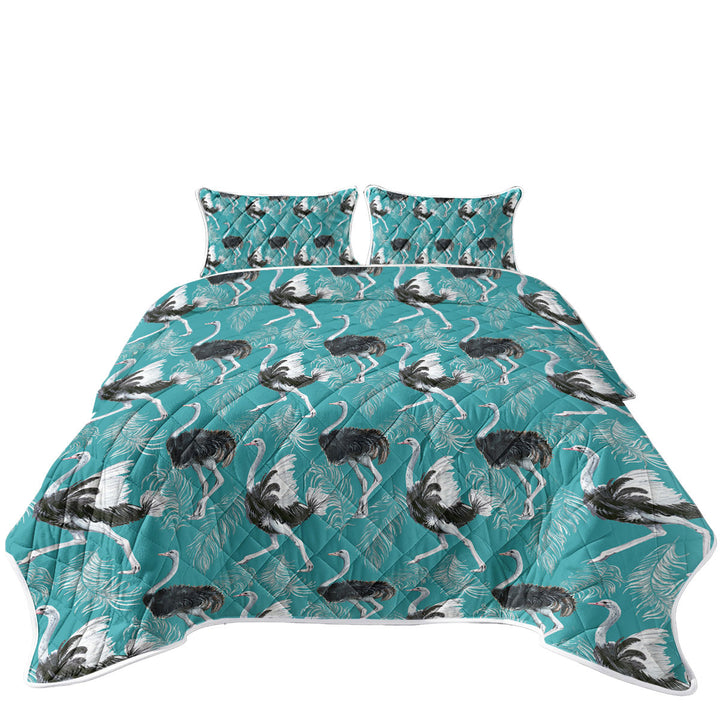 Quilt with Pattern of Feathers and Ostrich