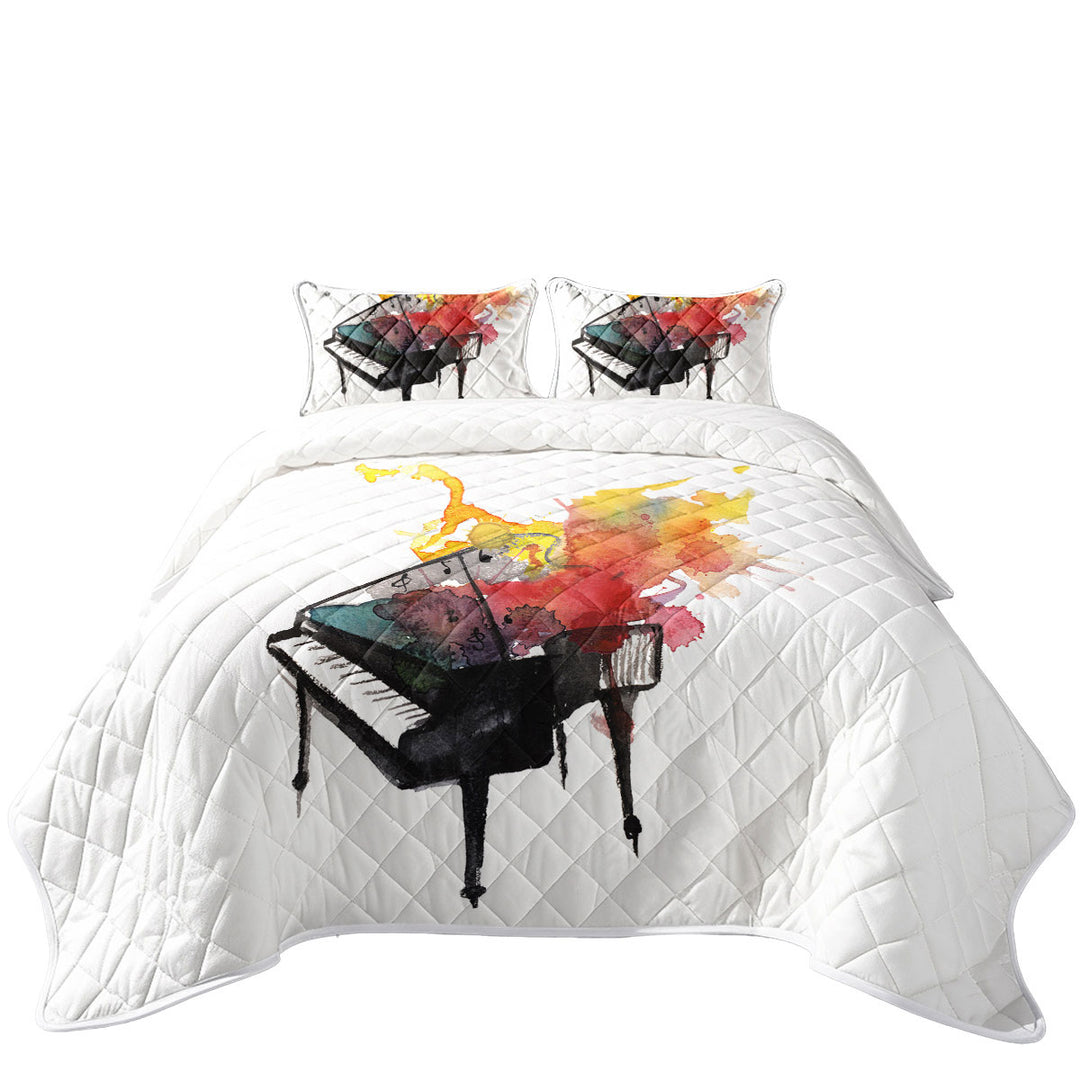 Quilt with Piano on Fire Art