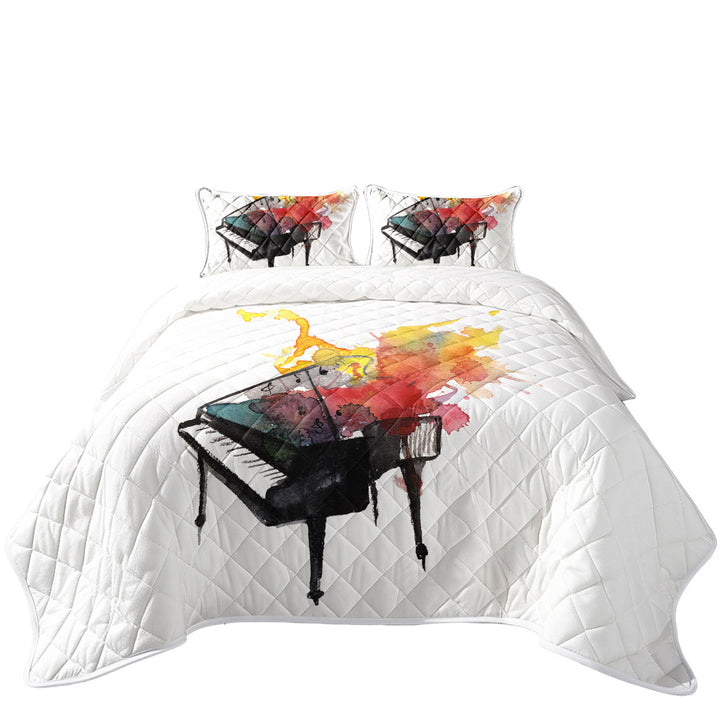 Quilt with Piano on Fire Art