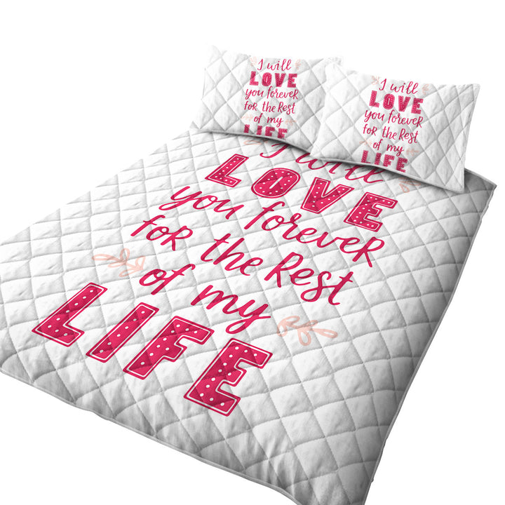 Quilt with Pink Romantic Love Quote Love You Forever