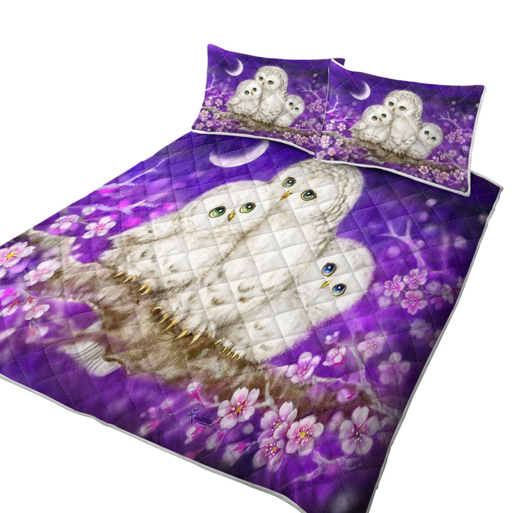 Quilt with Purple Floral Art Owl Family