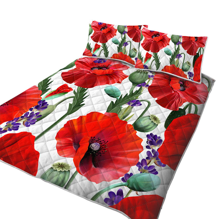 Quilt with Purple Lavender and Red Poppy Flowers