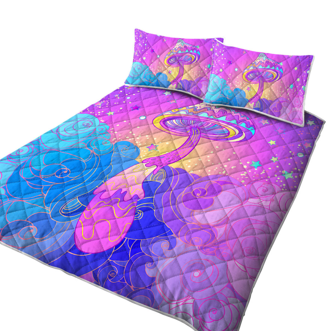 Quilt with Purple Stars and Mushroom