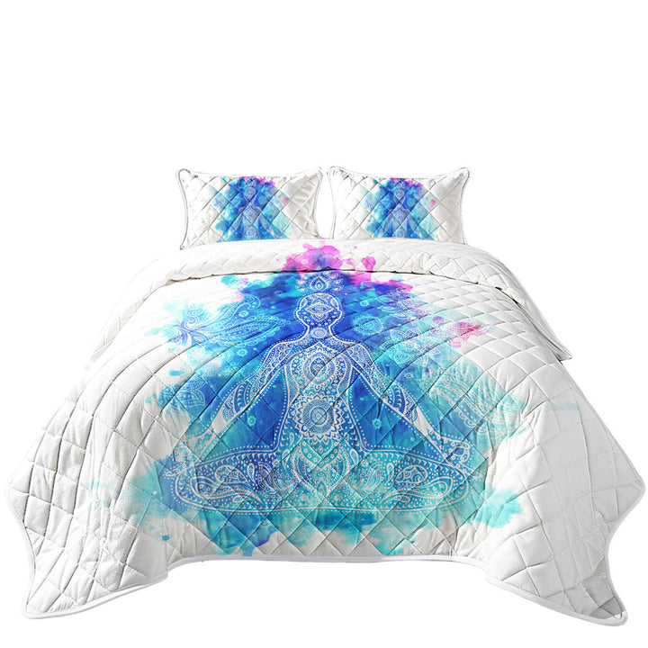 Quilt with Purplish Blue Oriental Buddha