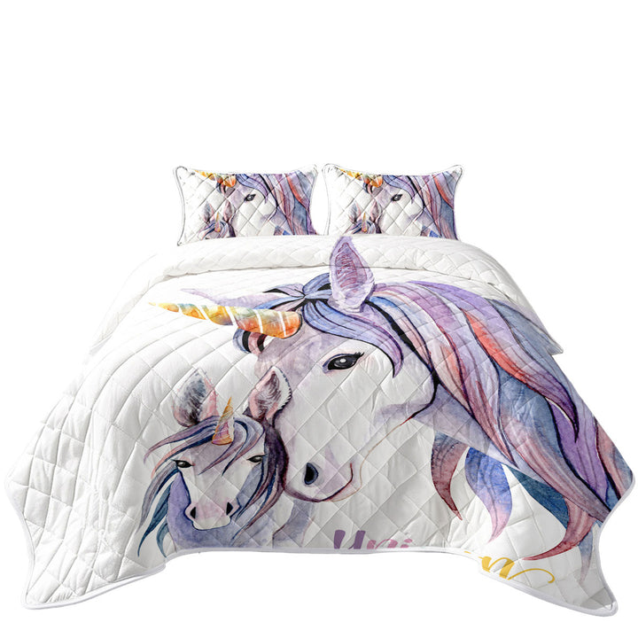 Quilt with Purplish Unicorn Colt and Momma