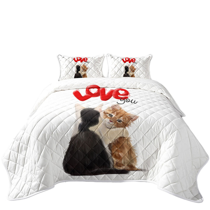 Quilt with Romantic Love Quote with Adorable Kittens