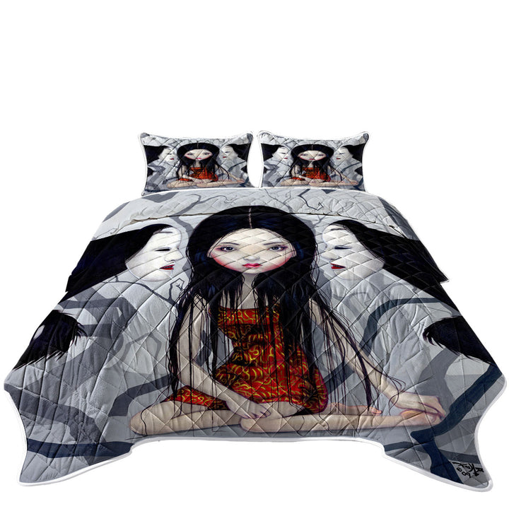 Quilt with Scary Art Lovely Maiden and Faceless Ghosts