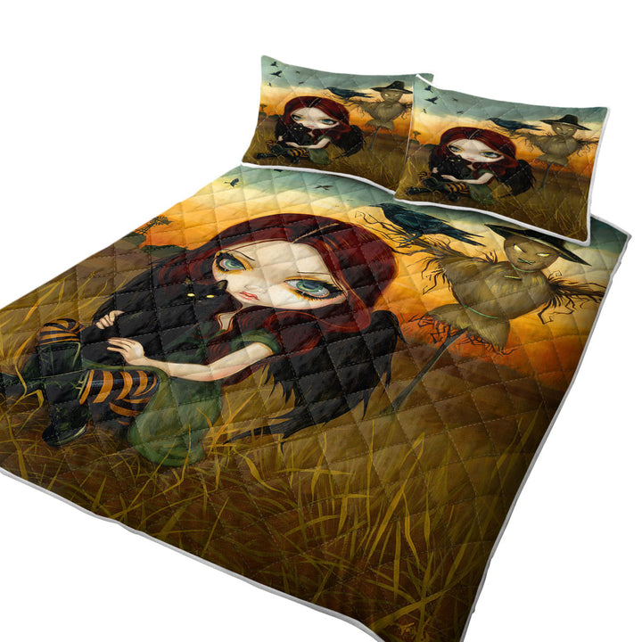 Quilt with Scary Autumn the Scarecrow and Crow Winged Girl