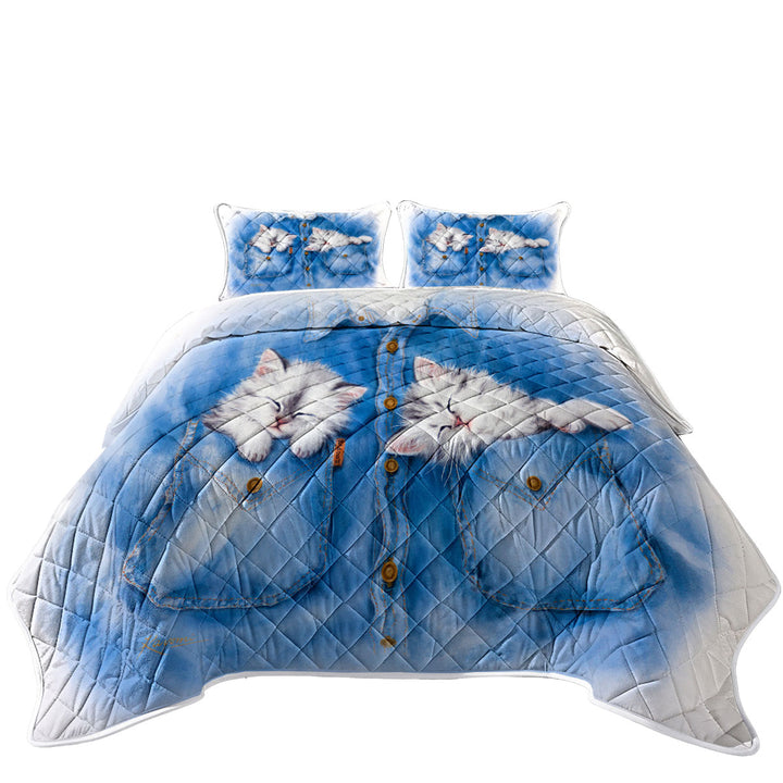 Quilt with Sweet Dreams Cute Funny Sleeping Grey Kittens