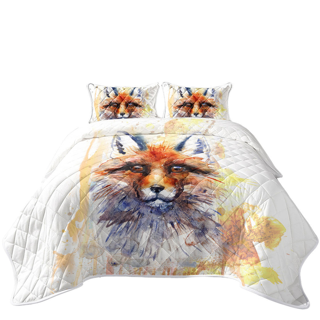 Quilt with Watercolor Art Painting Fox