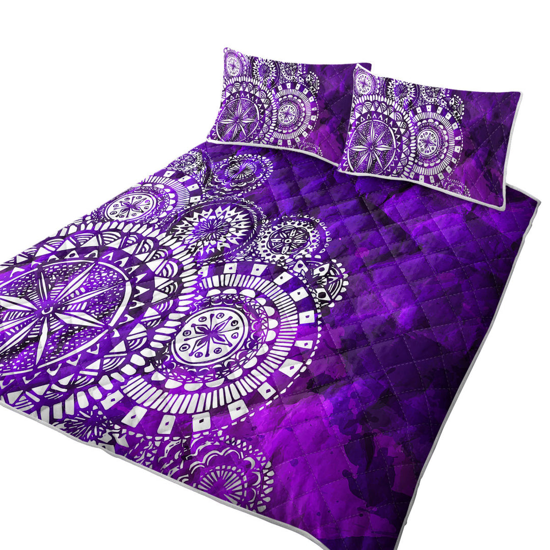 Quilt with White Mandalas Over Purple