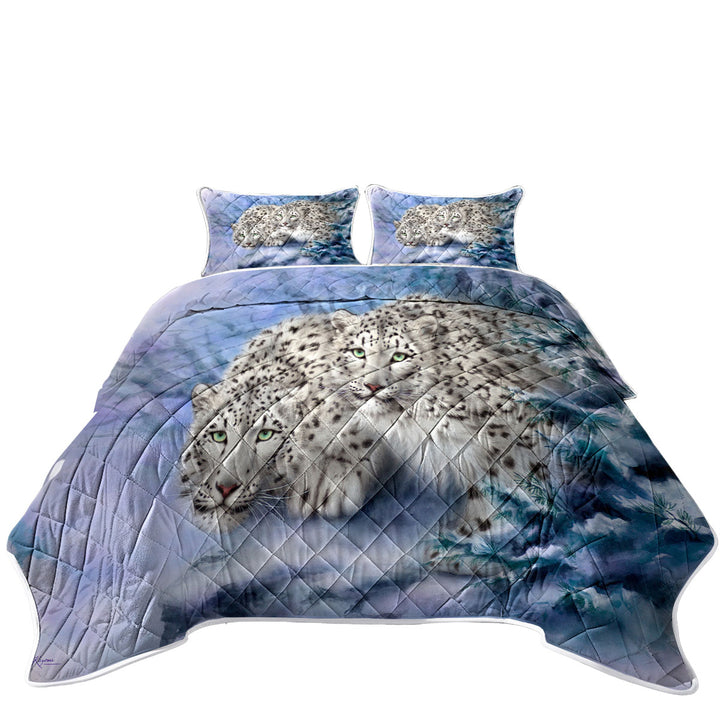 Quilt with Young Explorers Snow Forest White Leopards