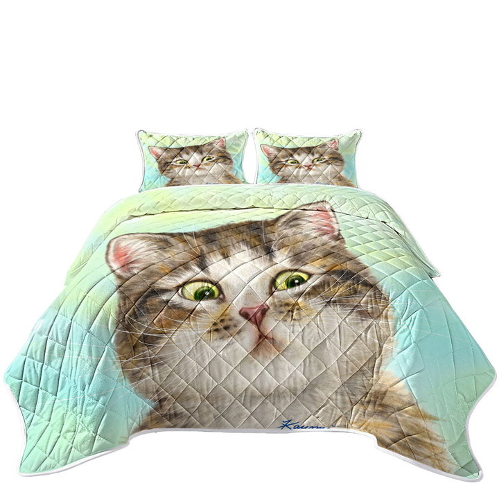 Quilts for Beds with Adorable Cat for Kids the Suspicious Kitten