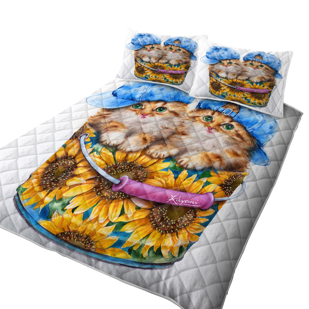 Quilts for Beds with Adorable Funny Kittens Sunflower Bucket