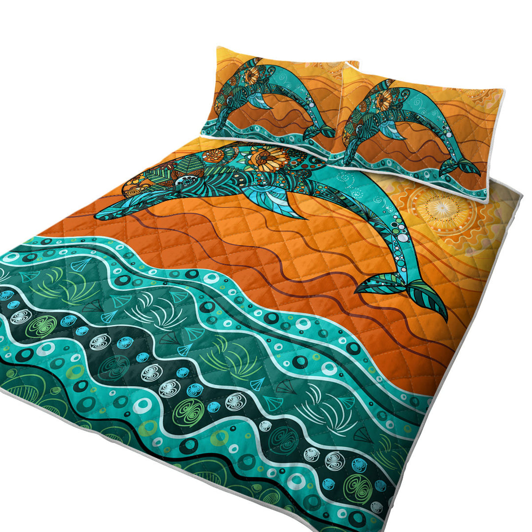 Quilts for Beds with Artistic Ocean and Dolphin