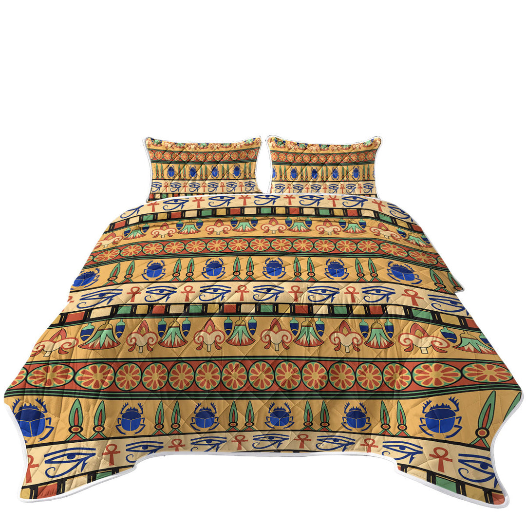 Quilts for Beds with Cool Egyptian Symbols Pattern