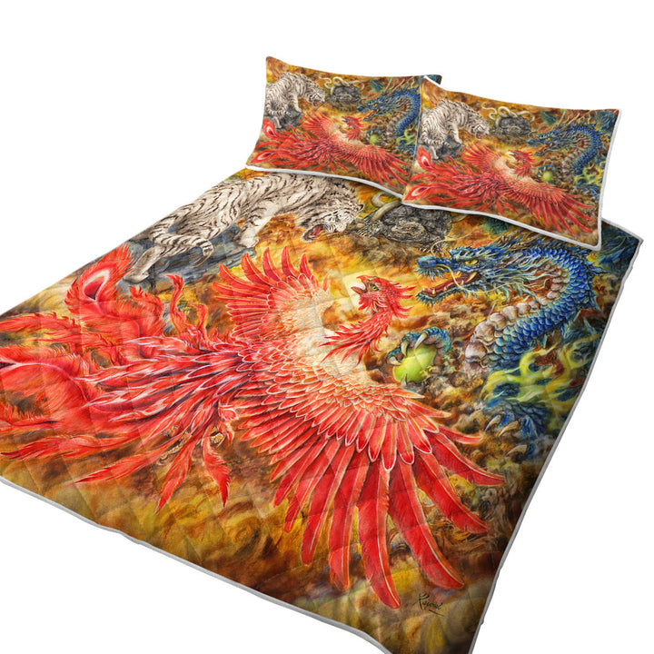 Quilts for Beds with Cool Fantasy Art Four Heavenly Beasts