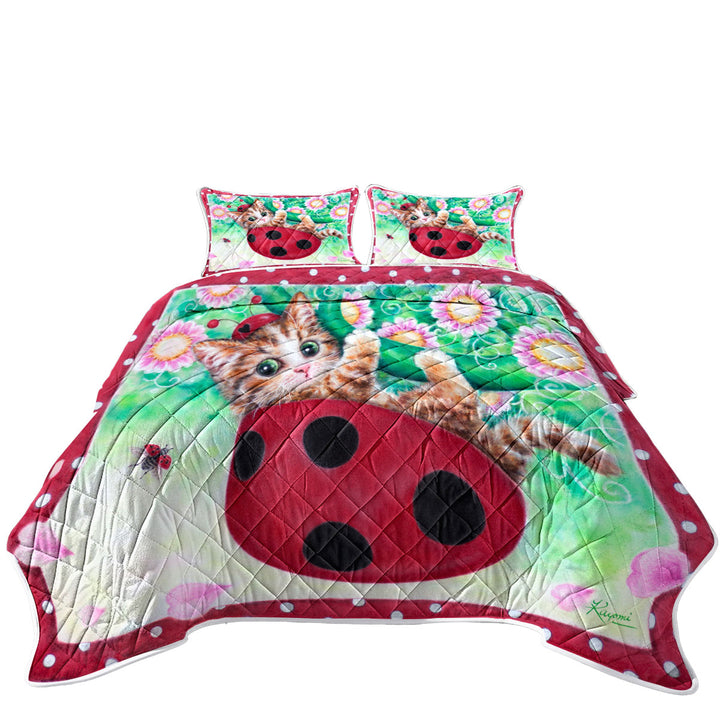 Quilts for Beds with Cute Cat Drawings for Kids Ladybug Kitty