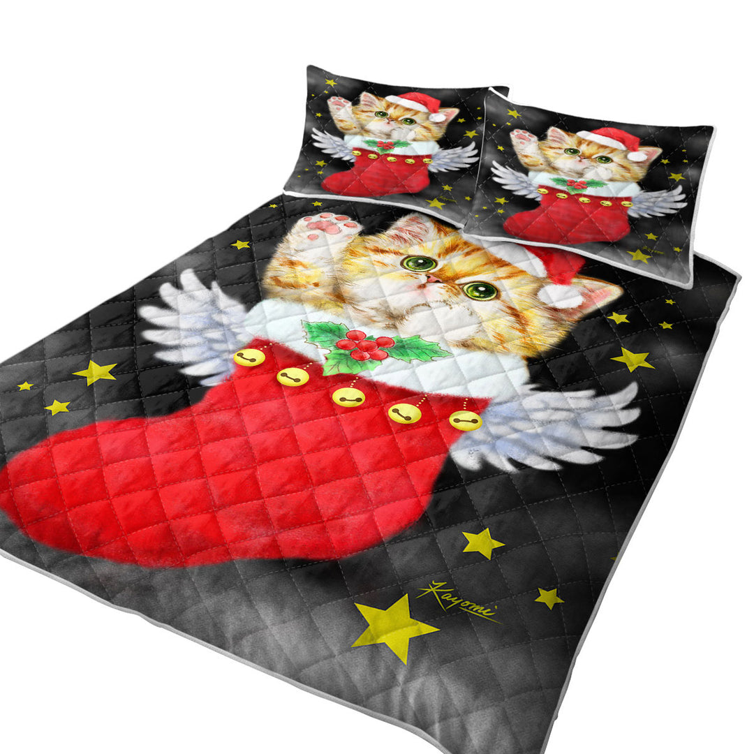 Quilts for Beds with Cute Ginger Kitty in Red Angle Christmas Sock