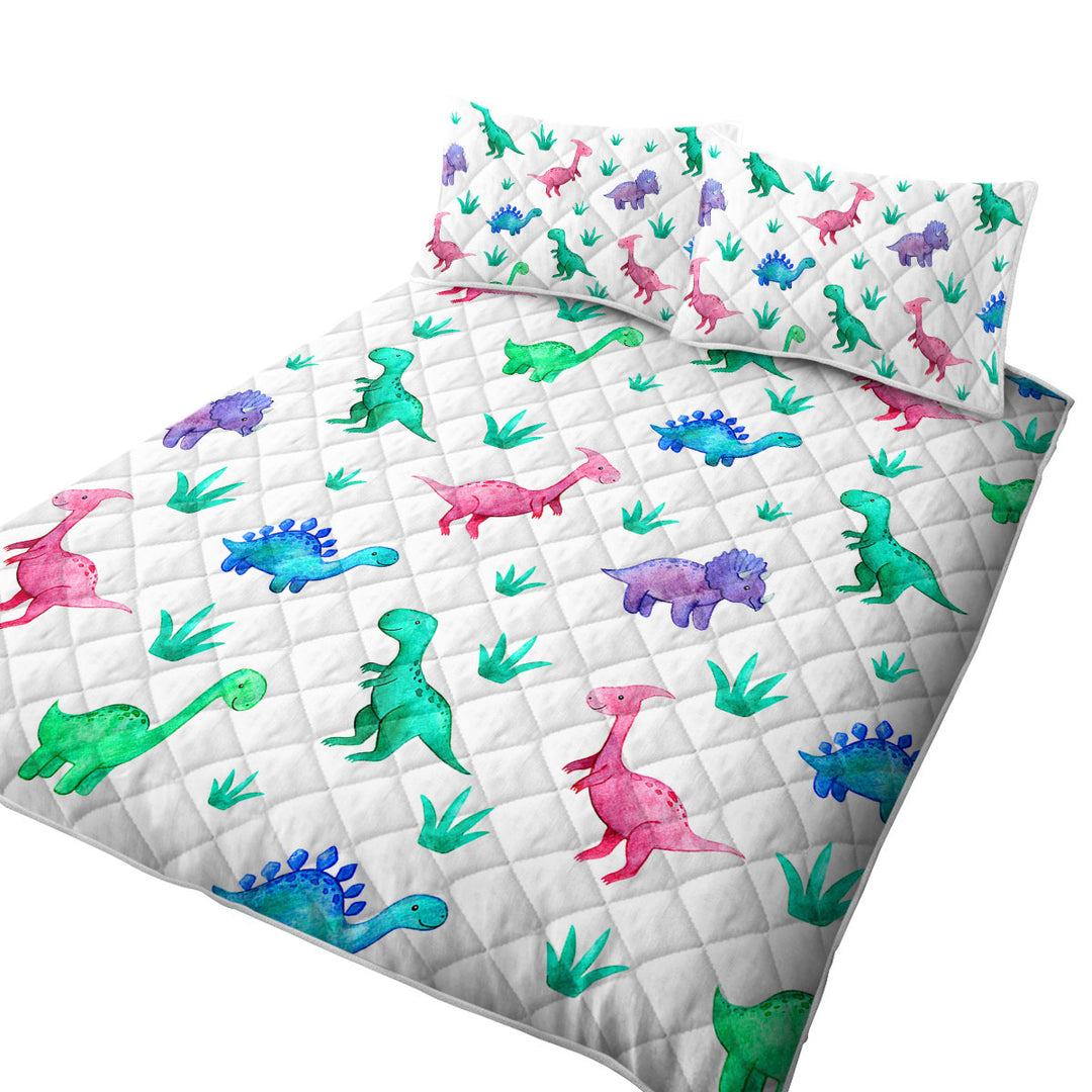 Quilts for Beds with Cute Smiling Dinosaurs for Children