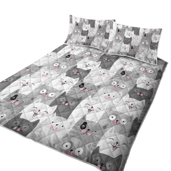 Quilts for Beds with Cute and Sweet Grey Cats
