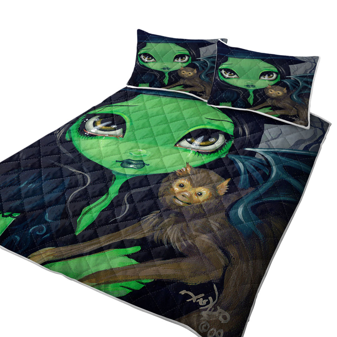 Quilts for Beds with Faces of Faery _36 Green Witch and Winged Monkey