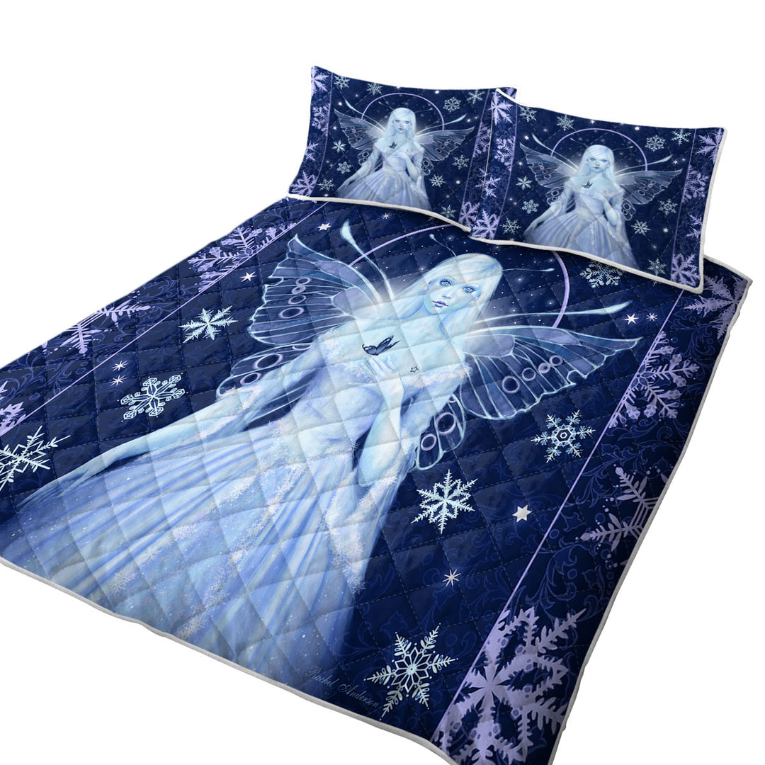Quilts for Beds with Fantasy Art Snowflakes and Stunning Snow Fairy