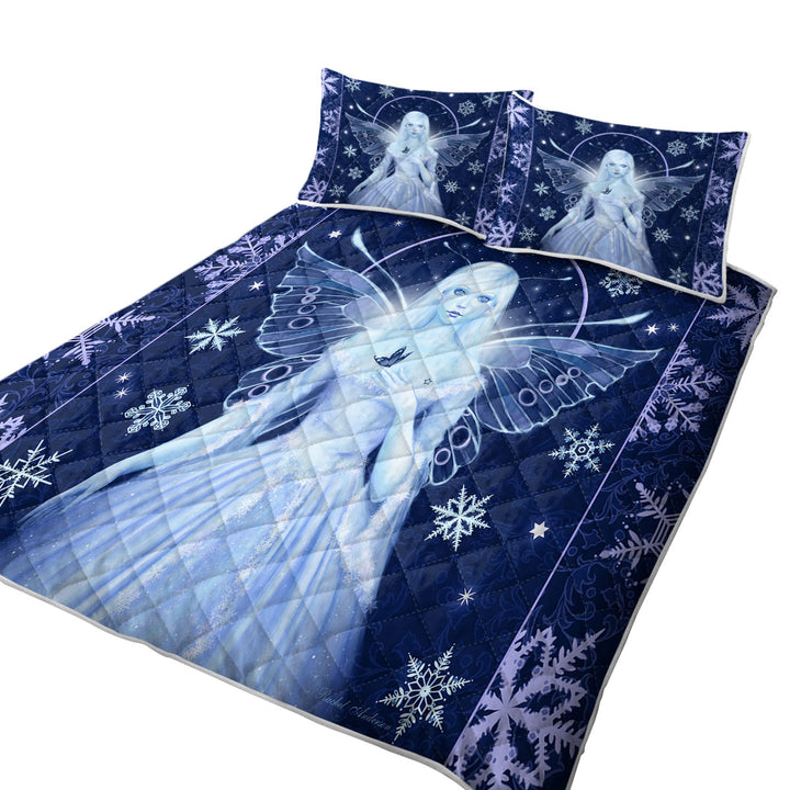 Quilts for Beds with Fantasy Art Snowflakes and Stunning Snow Fairy