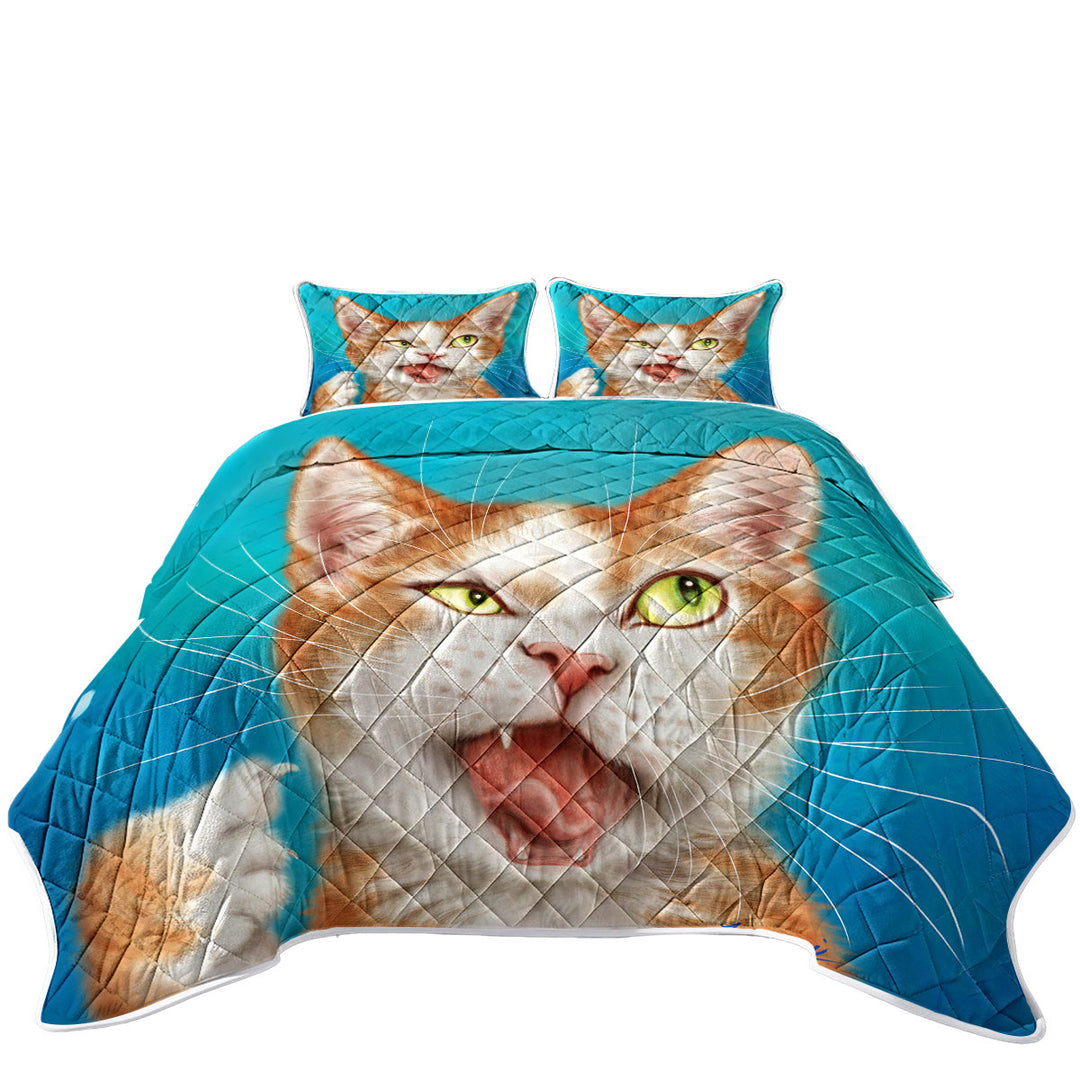 Quilts for Beds with Funny Cat Drawings Cool Looking Kitty