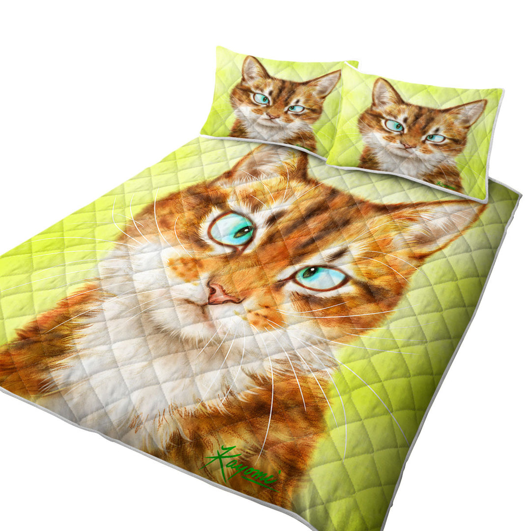 Quilts for Beds with Funny Cat Drawings Upset Gingal Kitty
