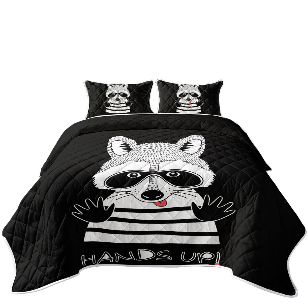 Quilts for Beds with Funny Cute Prisoner Raccoon