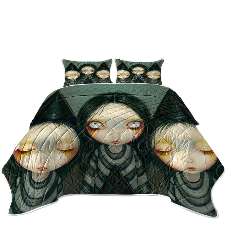 Quilts for Beds with Gothic Painting Three Witchy Sisters Maiden Witches