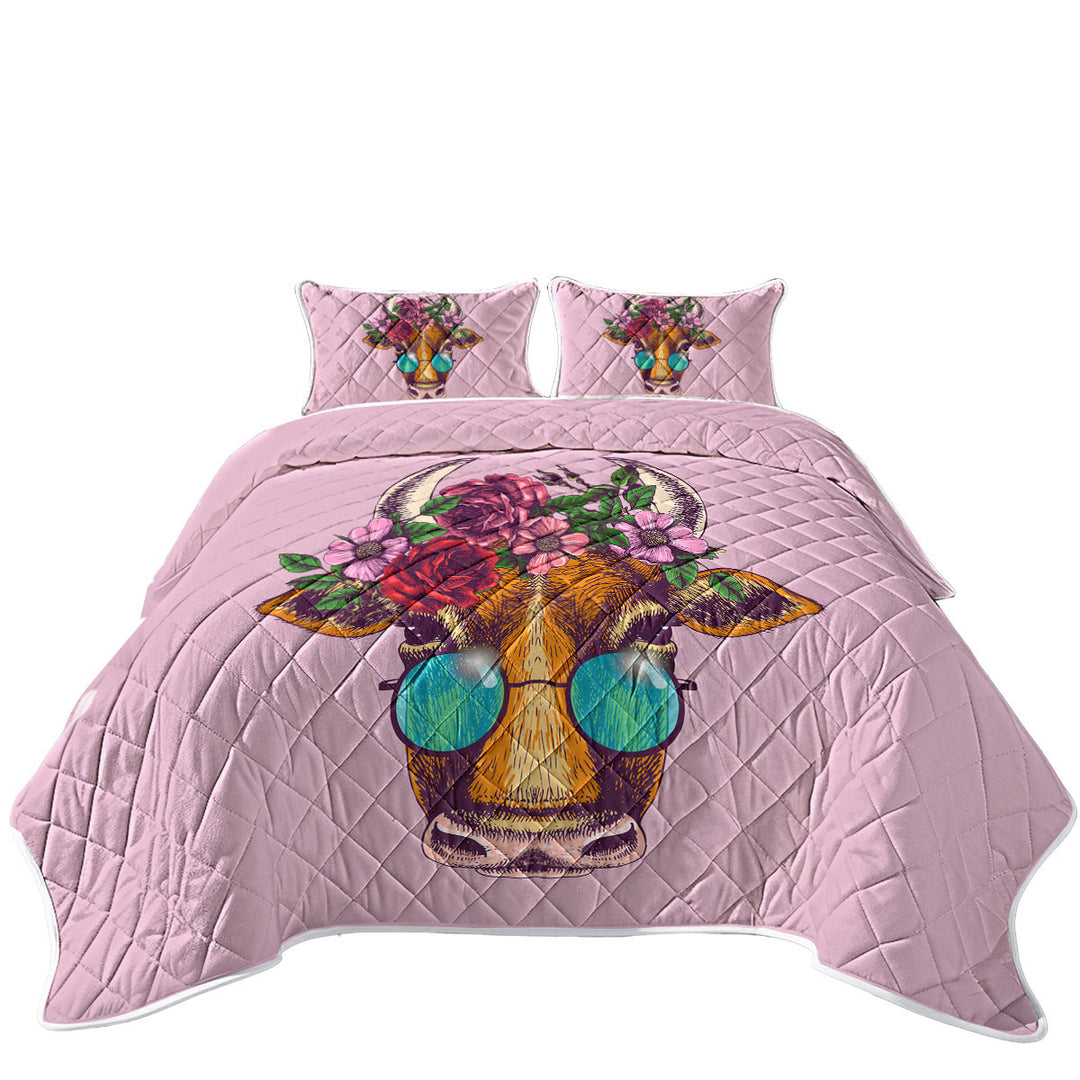 Quilts for Beds with Hipster Cow