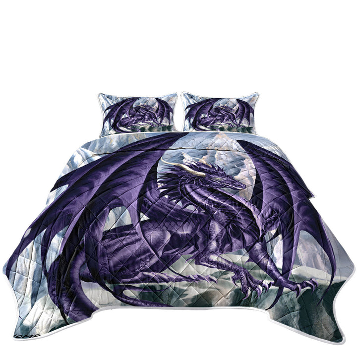 Quilts for Beds with Hoarfrost Purple Dragon Drawing
