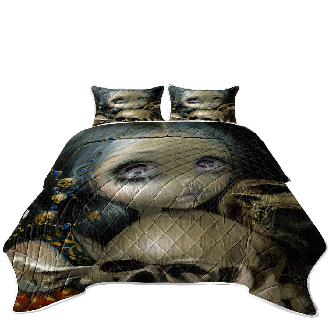 Quilts for Beds with Ossuary the Collector Dart Art Girl and Skulls
