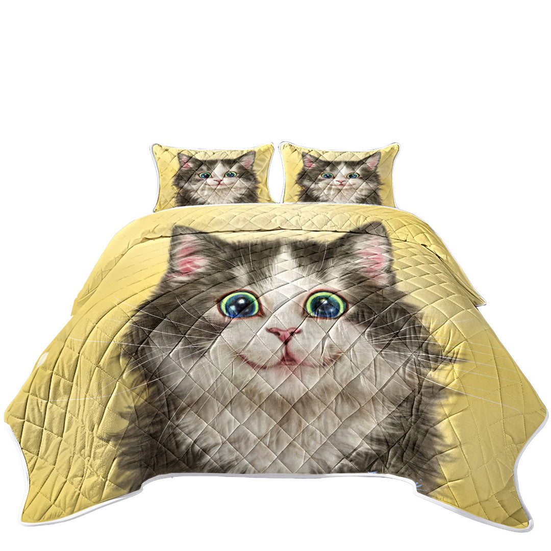 Quilts for Beds with Painted Cats Cute Happy Smiling Kitty Cat