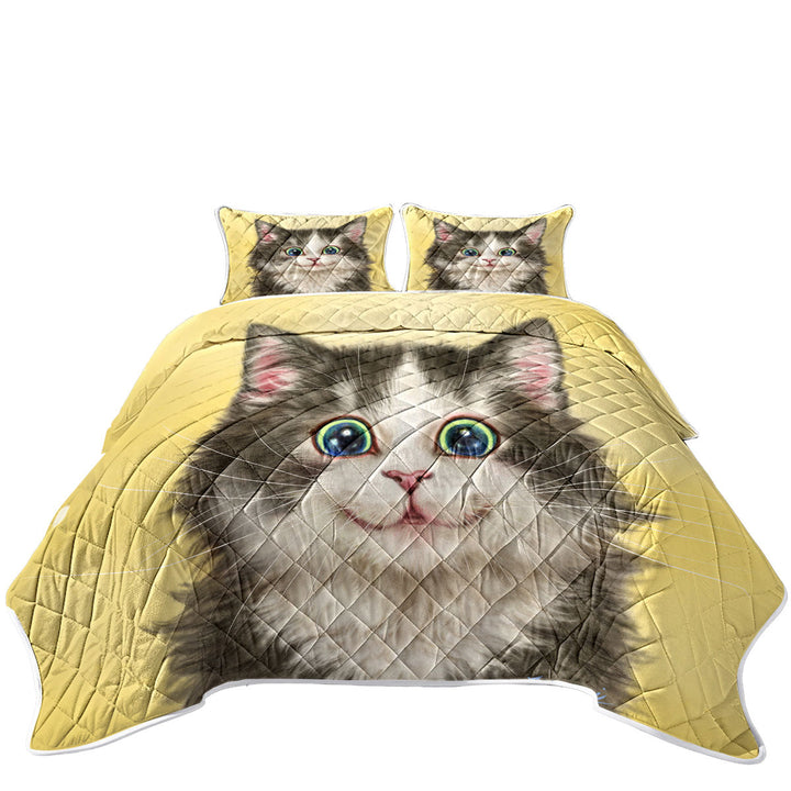 Quilts for Beds with Painted Cats Cute Happy Smiling Kitty Cat