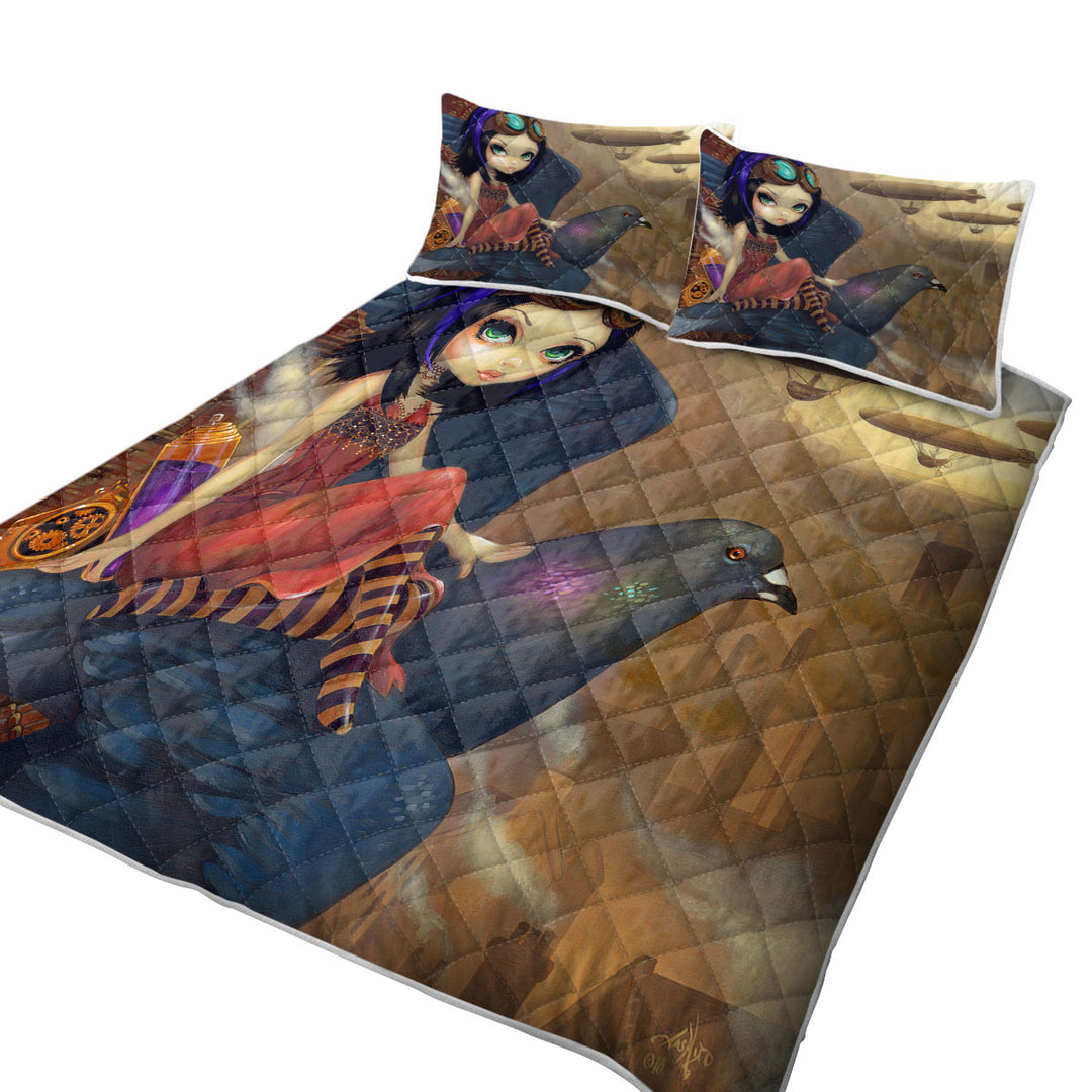 Quilts for Beds with Poe a Beautiful Steampunk Flair Girl on a Pigeon