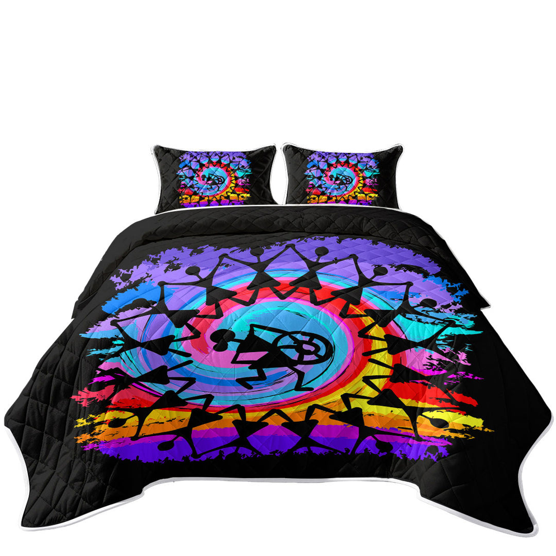 Quilts for Beds with Rainbow Colored Peace Dance