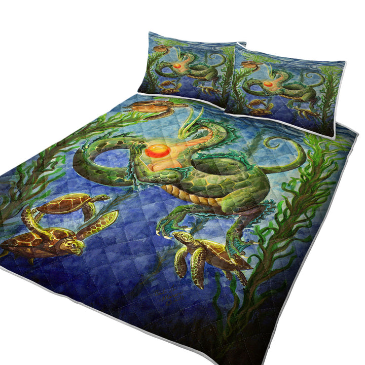 Quilts for Beds with Secrets of the Sea Underwater Turtles and Dragon