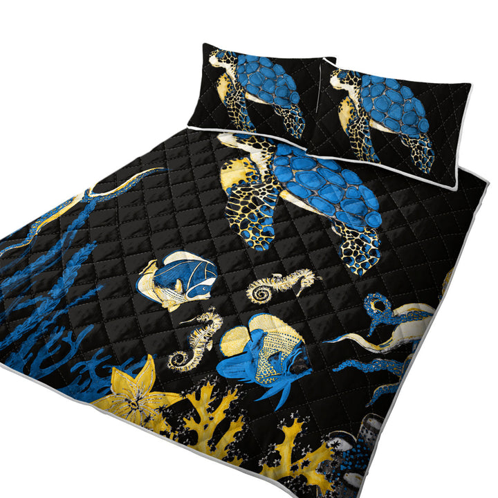 Quilts for Beds with Turtle and Friends Underwater Darkness