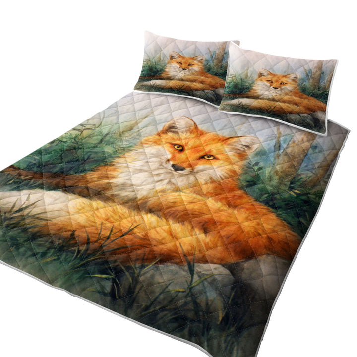 Quilts for Beds with Wood and Beauty Fox Art Painting