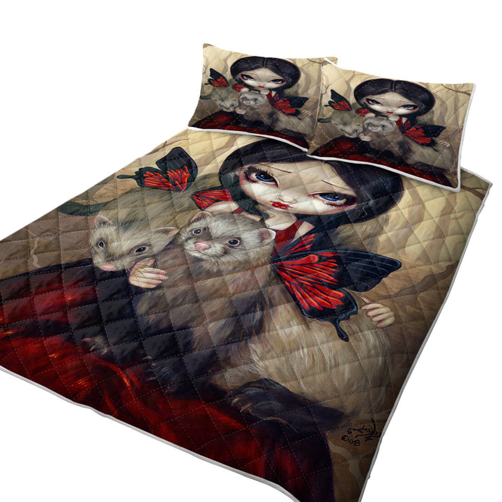 Quilts for sale with Beautiful Maiden with Red Butterfly Ferrets