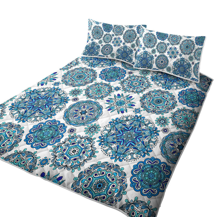 Quilts for sale with Blue Turquoise Snowflakes Mandalas