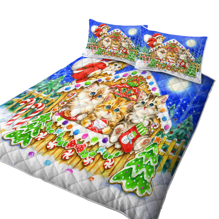 Quilts for sale with Christmas Cats Cute Gingerbread House for Kittens