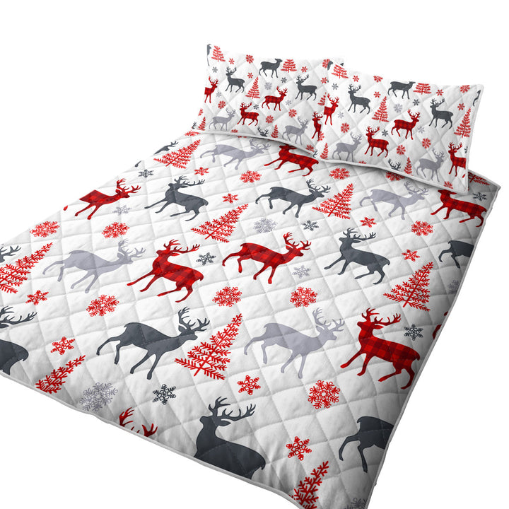 Quilts for sale with Christmas Tree Deer and Snow Pattern