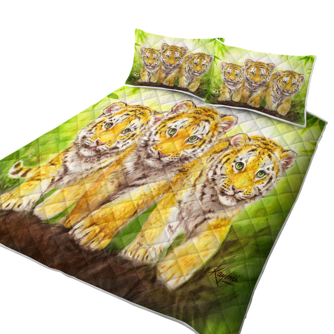 Quilts for sale with Cute Animal Drawings Three Brothers Tiger Cubs