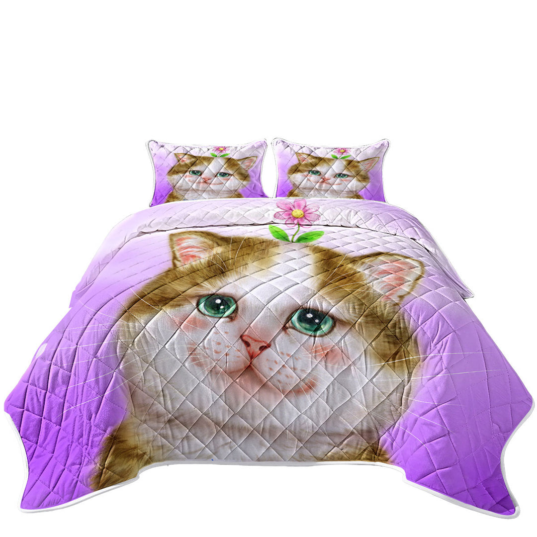 Quilts for sale with Cute Cats Prints Blushing Sweet Flower Kitten
