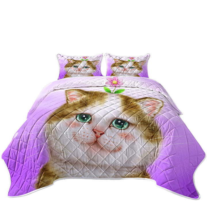 Quilts for sale with Cute Cats Prints Blushing Sweet Flower Kitten